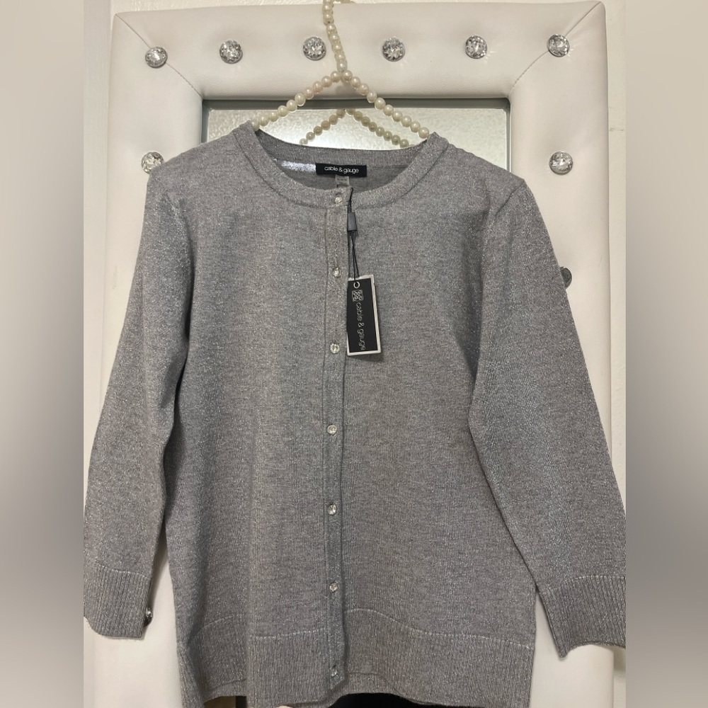 🩶 Cable&Gauge Silver Sweater with rhinestone buttons 🩶
